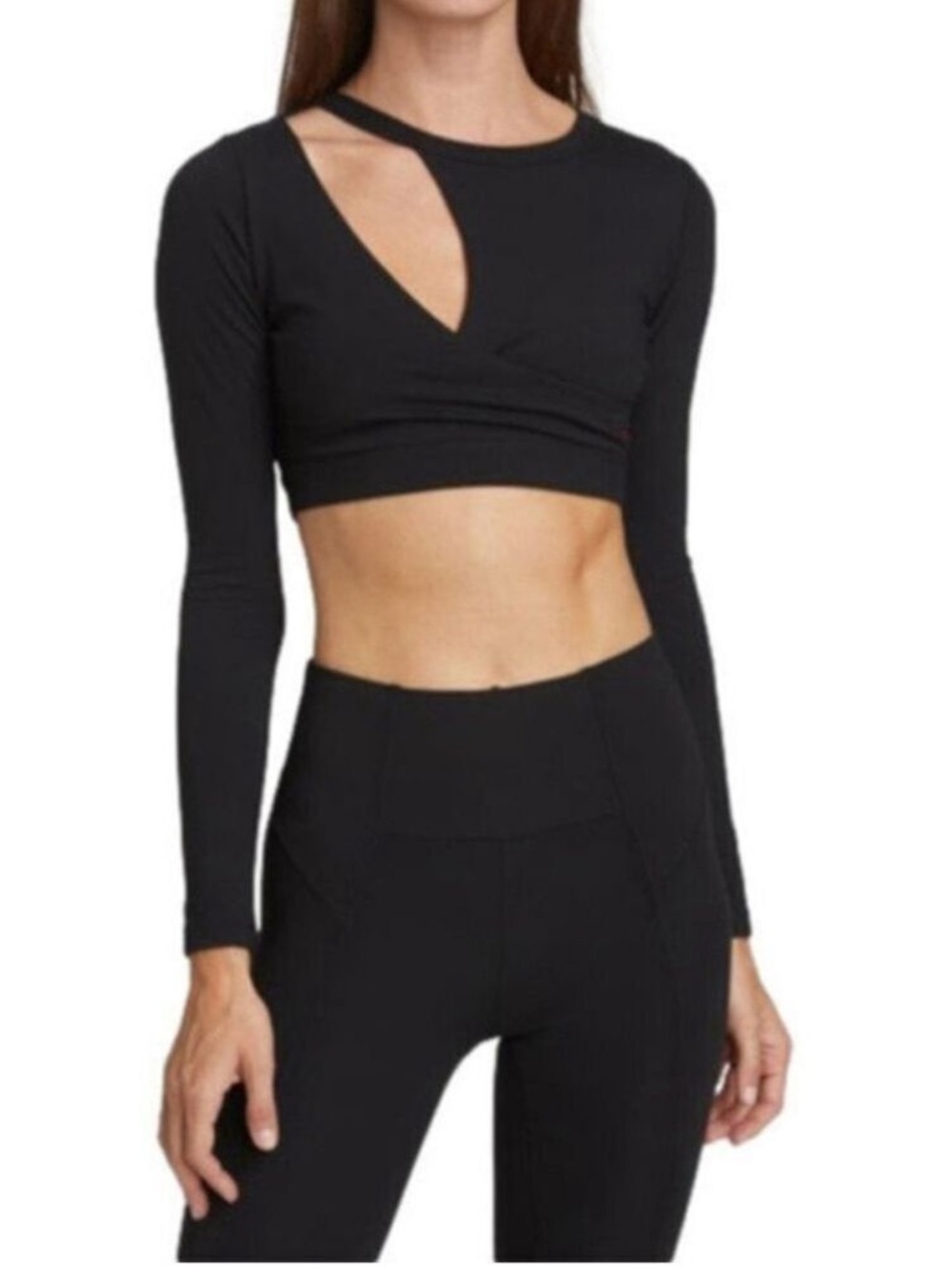 N:Philanthropy Black Roxbury Cutout Crop Top Long Sleeve Wrap Stretch Top XS